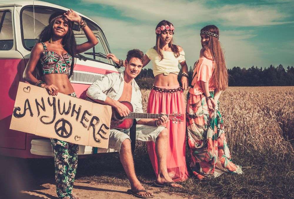 hippies outside a van waiting